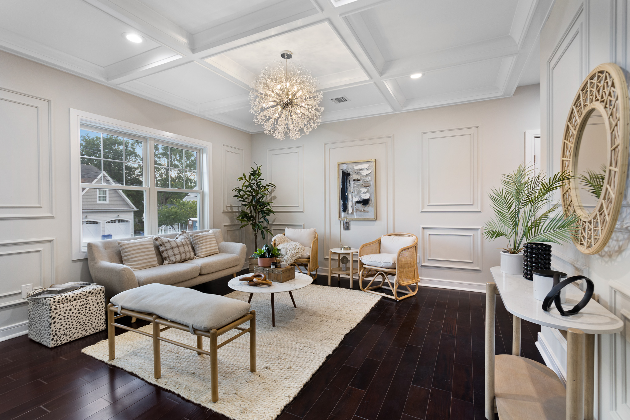 Coffered ceiling living room , NJ RE Photo
