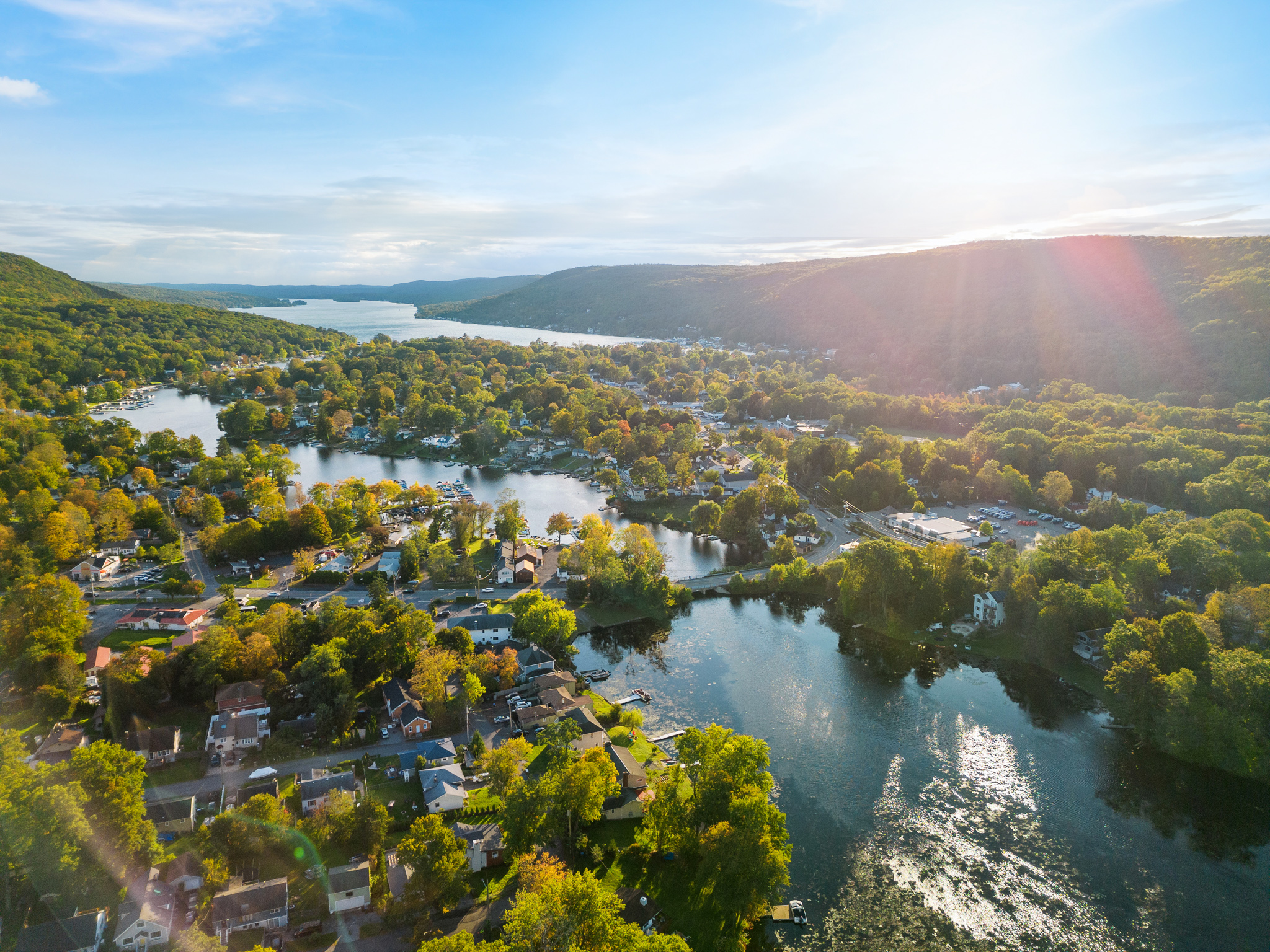 Golden hour lake aerial , NJ RE Photo